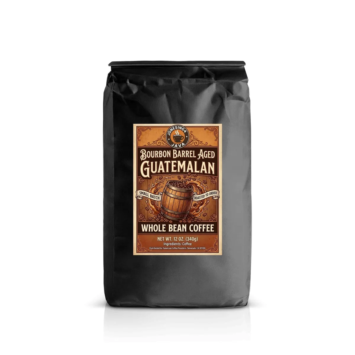 Jonesing4 Java Bourbon Barrel Aged Guatemalan whole bean coffee, 12 ounce bag